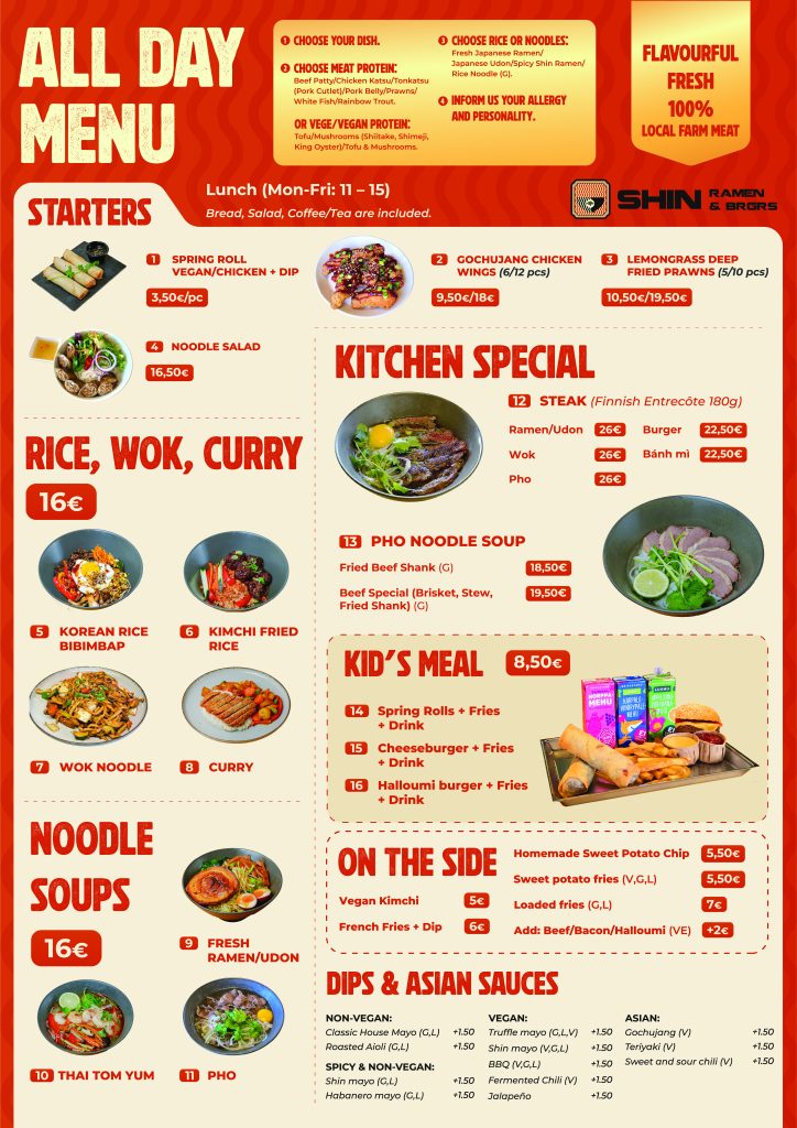 Asian restaurant all day menu