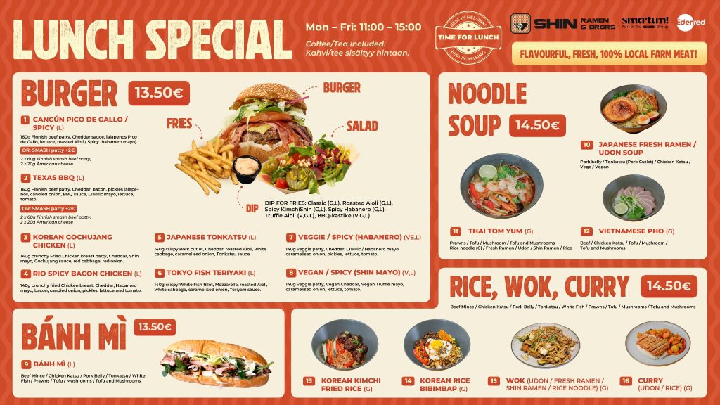 Asian restaurant lunch menu